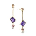 Amethyst, Pink Tourmaline and Diamond drop earrings