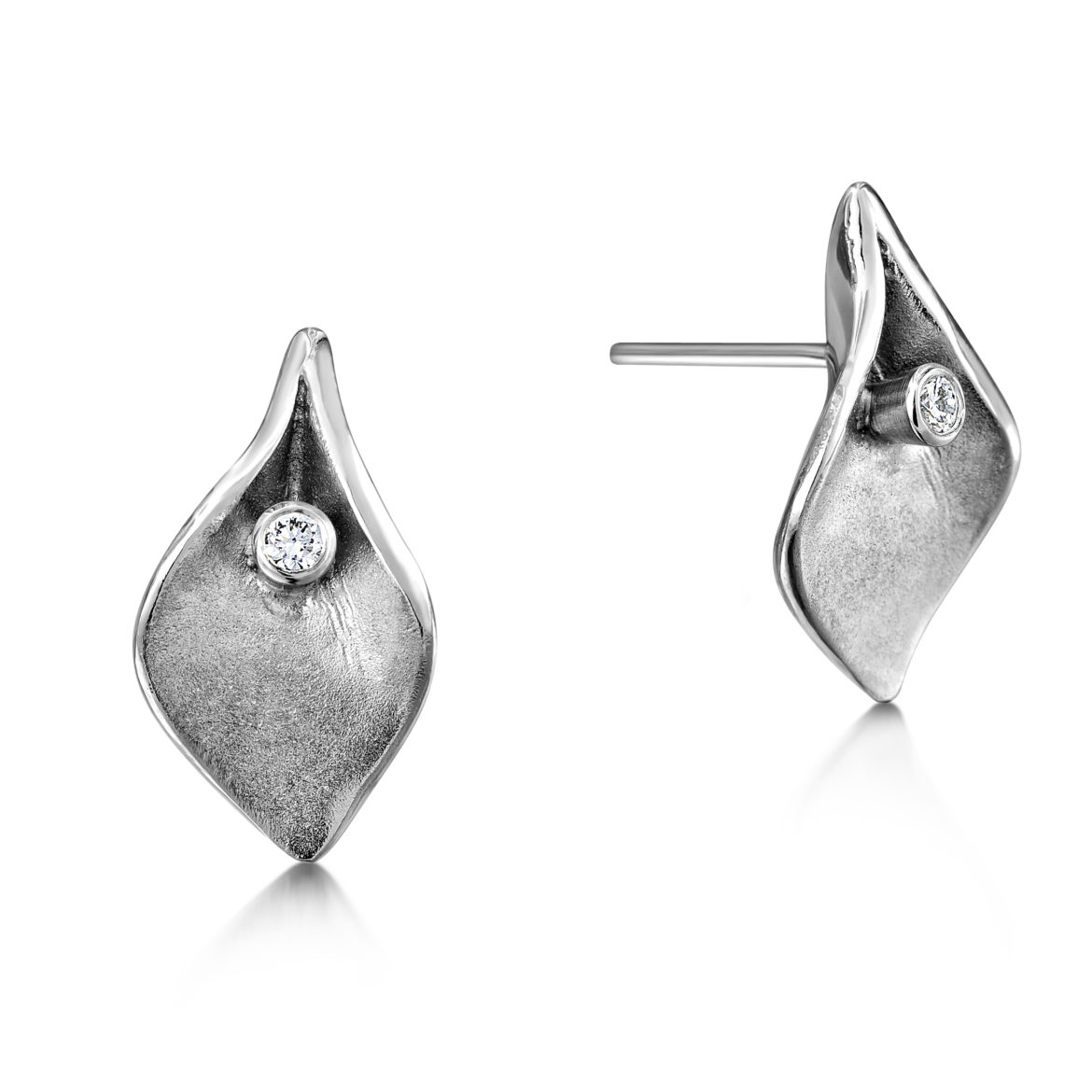 Diamond set Leaf Stud Earrings Kathryn King Designer Jewellery