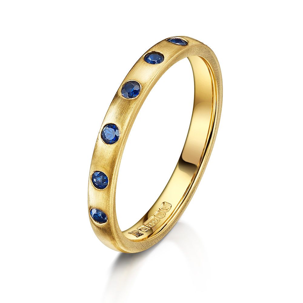 Brushed gold blue sapphire ring - Kathryn King | Designer Jewellery