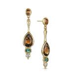 Sherry Tourmaline, Mandarin Garnet, Green Tourmaline and Diamond Earrings