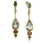 Green Tourmaline, Green quartz and Madeira Citrine Drop Earring