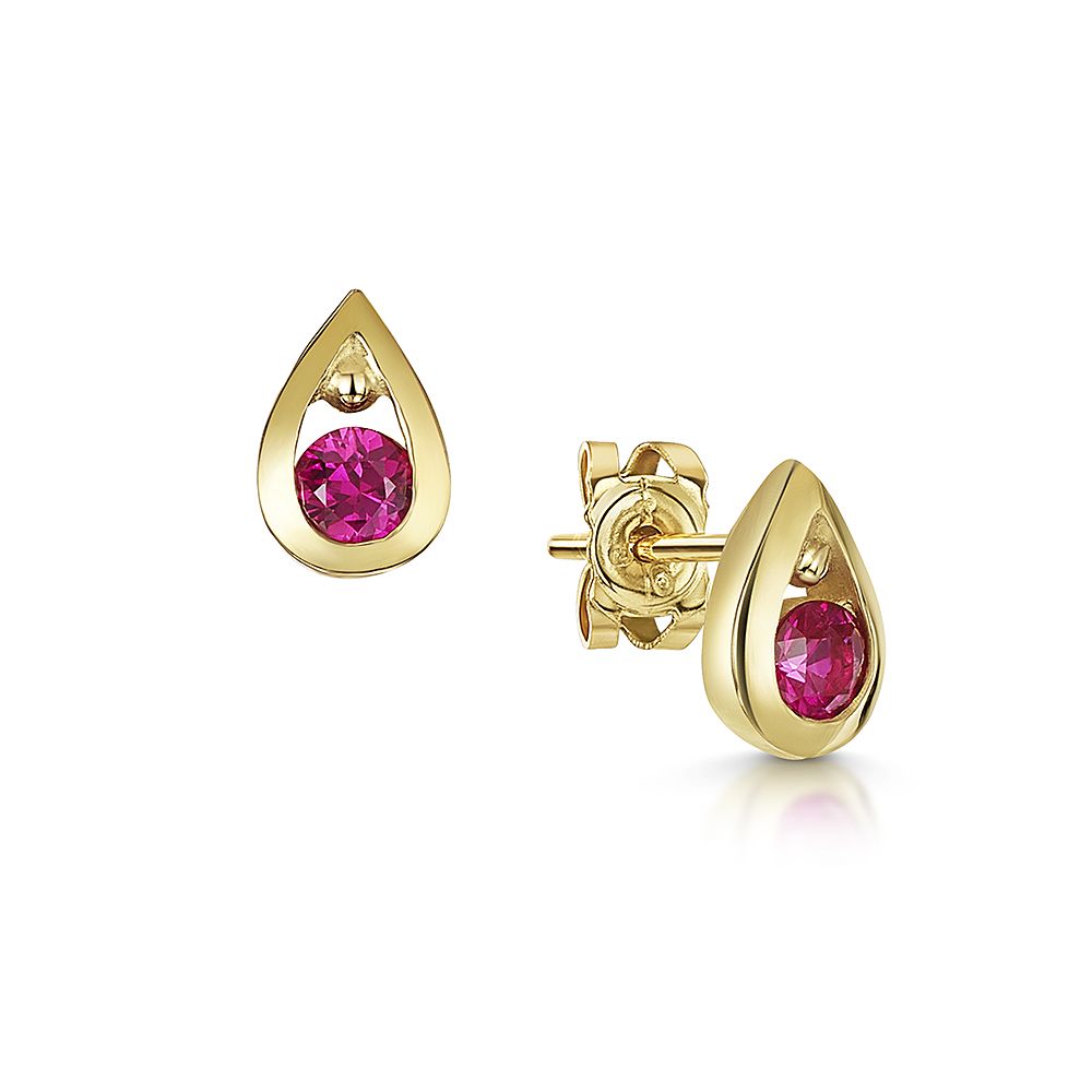 thumbnail image 2 of 9ct Yellow Gold Ruby Stud Earrings, Solitaire 4mm, 1ctw, British Made, Hallmarked, New In Box 2 of 6