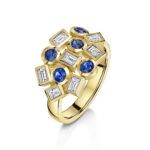 Blue Sapphire and Baguette Cut Diamond Ring