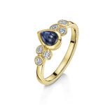 Pear shape Cabochon Blue Sapphire and Diamond ring