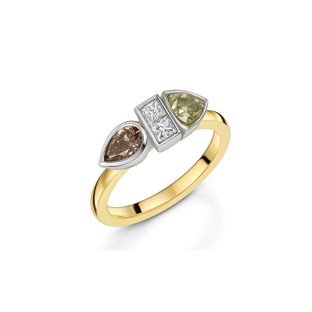 Natural Champagne, Cinnamon and White Diamond ring