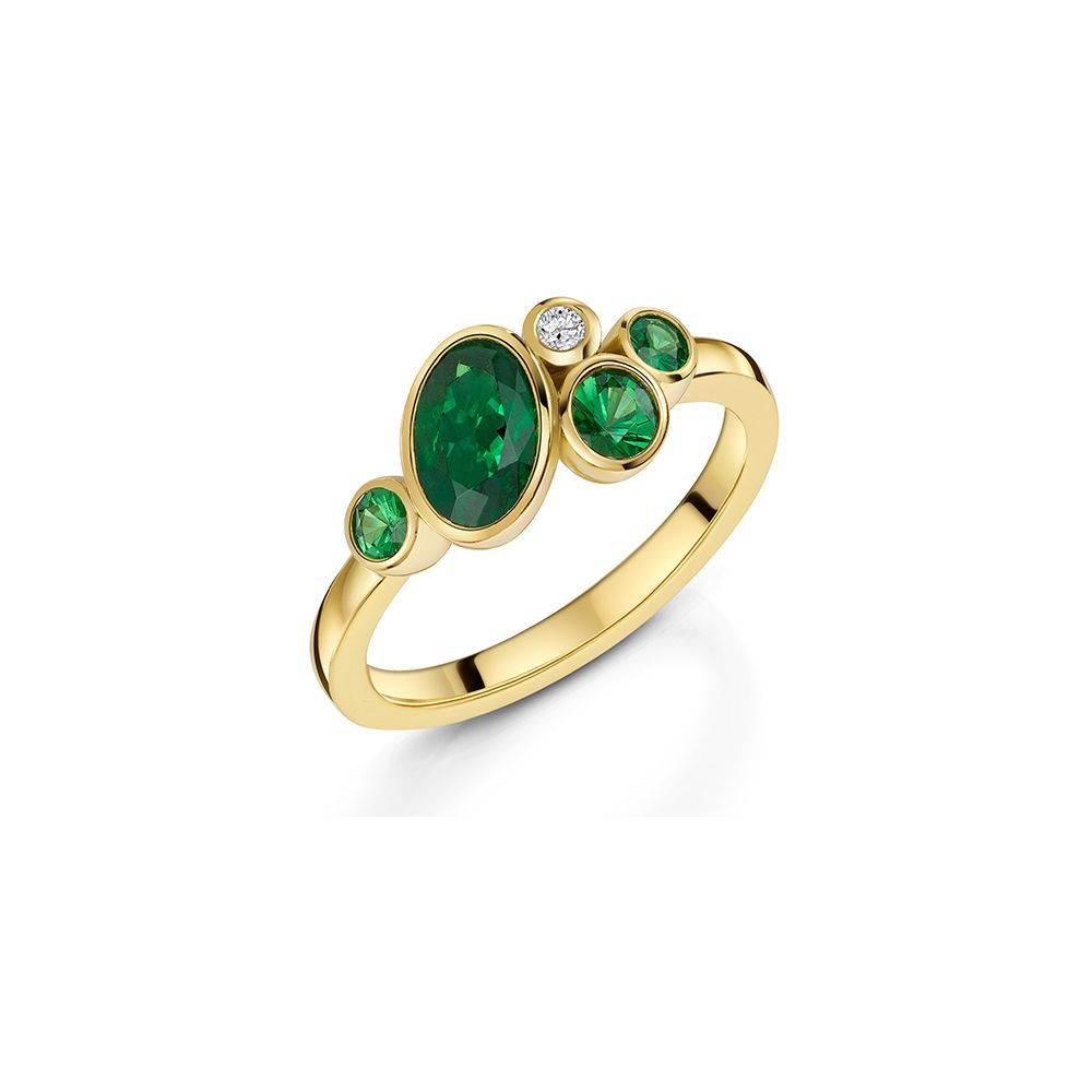 18ct Yellow Gold Tsavorite and Diamond Ring