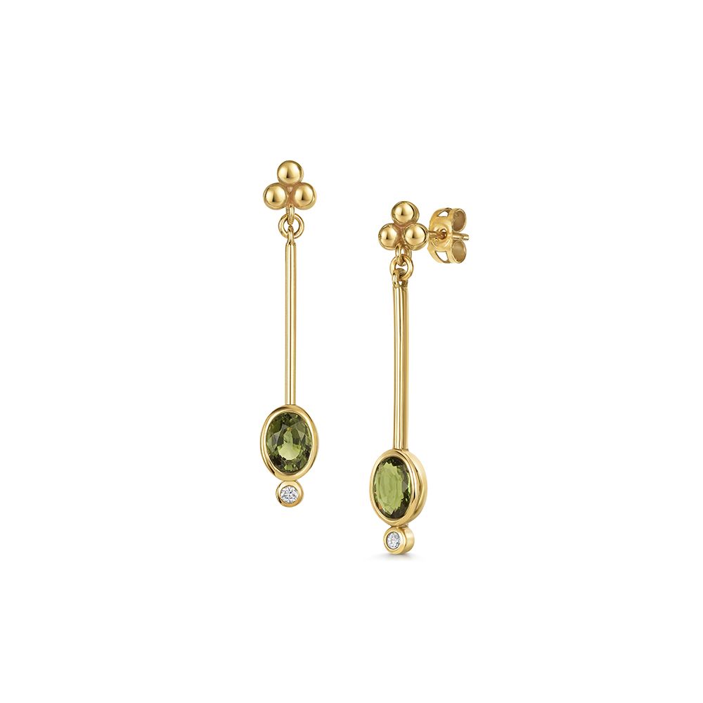 Green Tourmaline and Diamond Earrings